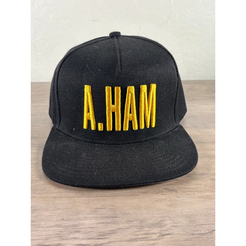 Hamilton An American Musical "A. HAM" Black Yellow Snapback‎ Adjustable Hat EUC